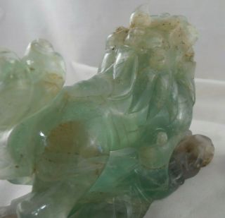 ANTIQUE CHINESE CARVED GREEN JADE DOG OF FOO,  LION DOG DARK TONES IN THE BASE 9