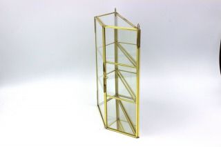 Vintage Brass Glass Table Top Wall Curio Cabinet Display Shelf Case Mirror Back 3