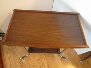 Rolling Record player LP Holder Cart Table Wood Chrome 1960’s Atomic Mid century 10