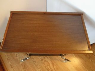 Rolling Record player LP Holder Cart Table Wood Chrome 1960’s Atomic Mid century 4