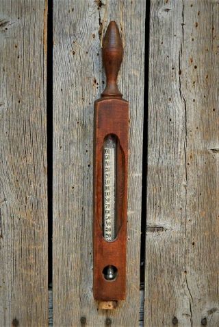 Early Antique Primitive Wooden Bath Thermometer Tool Aafa