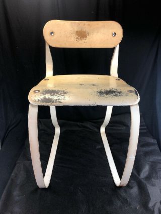 Vtg Ironrite Health Chair Bauhaus Mcm Jean Prouve Style Metal Wood Great Curvy