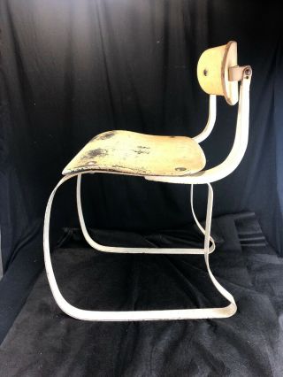 VTG Ironrite Health CHAIR Bauhaus MCM JEAN PROUVE STYLE METAL WOOD GREAT CURVY 2