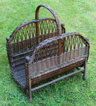 RARE Antique Victorian Large Natural Willow Wicker Log Firewood Holder Basket 2