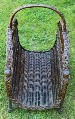 RARE Antique Victorian Large Natural Willow Wicker Log Firewood Holder Basket 4