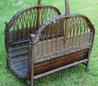 RARE Antique Victorian Large Natural Willow Wicker Log Firewood Holder Basket 6