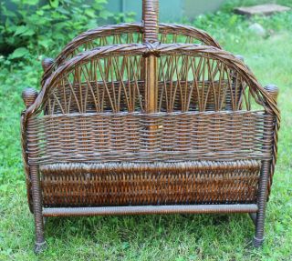 RARE Antique Victorian Large Natural Willow Wicker Log Firewood Holder Basket 8