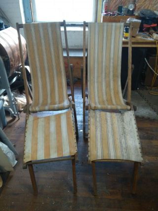 (2) Antique Gold Metal Folding Beach Chairs