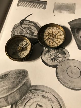 Revolutionary War 18th Century Heavy Brass Round Pocket Compass Early 7