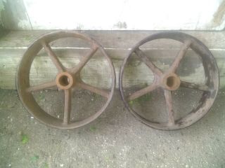 Vintage Cast Iron Wheels Hit Miss Industrial Cart Farm Garden