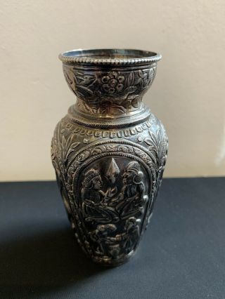 Cute Islamic Antique 19th C Persian Shiraz Solid Silver Vase