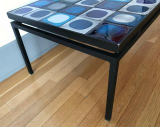 Coffee table with vintage Roger Capron tiles in a black,  floating metal frame 4