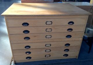 Oak Flat File 6 Drawer