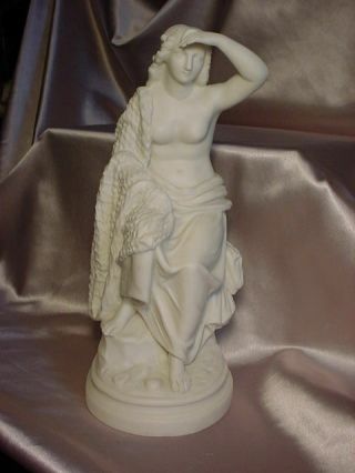 Vintage Parian Statue Of Classical Woman Sitting On A Pedestal
