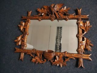 Antique Black Forest Carved Wood Mirror - Rare Carving - Wall Mirror - Wood Plaque - -