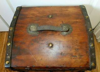 Rare 1800s Antique Dome - Top Steamer HALF TRUNK with Lock & Key 16x15x15 2