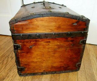 Rare 1800s Antique Dome - Top Steamer HALF TRUNK with Lock & Key 16x15x15 4