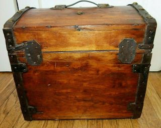 Rare 1800s Antique Dome - Top Steamer HALF TRUNK with Lock & Key 16x15x15 5