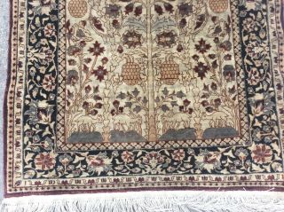 Authentic Vintage All Silk Tree Of Life Prayer Oriental Rug Fine Weave
