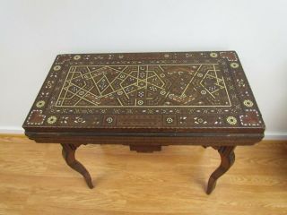 Antique Egyptian Or Syrian Middle Eastern Moorish Inlaid Card Table
