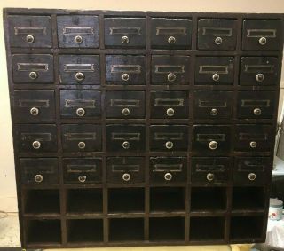 Antique Apothecary Hardware Store 30 Drawer Cabinet 25.  5 " By 27.  5 "