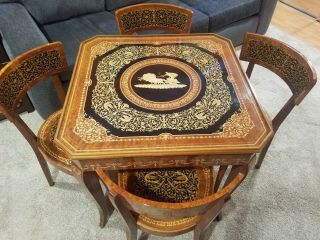 Vintage Notturno Intarsio Sorrento Italian Inlaid Game Table & Chairs