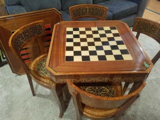 Vintage Notturno Intarsio Sorrento Italian Inlaid Game Table & Chairs 4