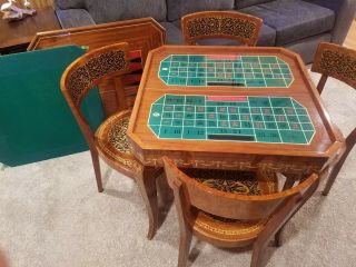 Vintage Notturno Intarsio Sorrento Italian Inlaid Game Table & Chairs 5