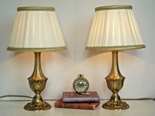 Pair Vintage Italian Brass Table Lamps Ida Bellini Cream Pleated Shades 1348