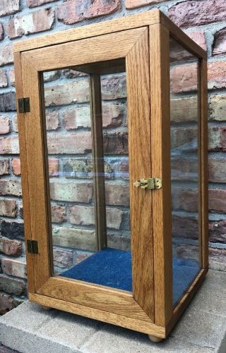 Hand - Made Solid Oak Wood W/4 Glass Panels Display Show Case Doll 18” Heavy Duty