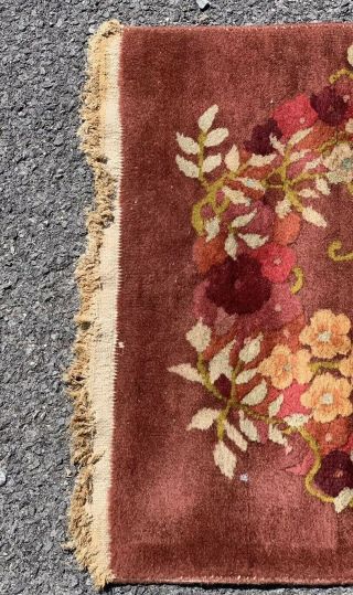 C1930s 100 Wool Chinese Art Deco Area Rug.  Amber Ground With Oval Floral Design 2