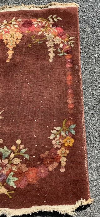 C1930s 100 Wool Chinese Art Deco Area Rug.  Amber Ground With Oval Floral Design 5