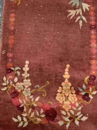 C1930s 100 Wool Chinese Art Deco Area Rug.  Amber Ground With Oval Floral Design 7