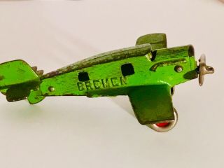 Rare Hubley Bremen Green Cast Iron Airplane - 5