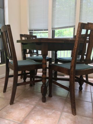 Antique Oak Drawleaf English Breakfast Kitchen Dining Table w/4 Chairs 2