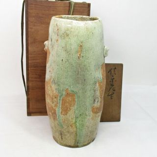 G669: Japanese Old Shigaraki Stoneware Flower Vase With Wonderful Natural Glaze