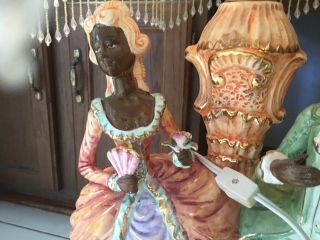 Two (2) Capodimonte Lamps Black Musical Ladies With Shades