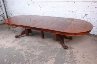 Antique Mahogany Pawfoot Pedestal Extension Dining Table With Eight Leaves