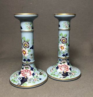 Rare 19th Century Staffordshire Ridgway Pottery Painted Candle Sticks