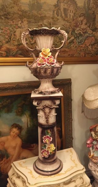 Capodimonte Vintage Vase With Pedestal Antique Rare Italian 38”