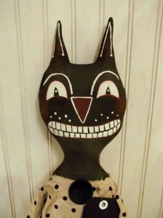 Primitive Grungy Old Time Look Smiling Black Cat Halloween Doll 2