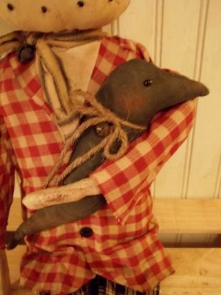 Primitive Grungy Christmas in July Snowman Doll & His Crow 3