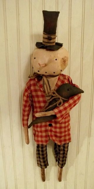 Primitive Grungy Christmas in July Snowman Doll & His Crow 5