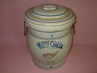 Antique Stoneware Red Wing Midwestern 5 Gal Water Cooler Crock & Lid