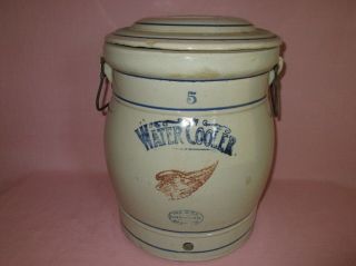 Antique Stoneware Red Wing Midwestern 5 Gal Water Cooler Crock & Lid 2