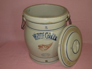Antique Stoneware Red Wing Midwestern 5 Gal Water Cooler Crock & Lid 6