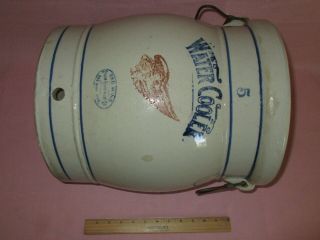 Antique Stoneware Red Wing Midwestern 5 Gal Water Cooler Crock & Lid 7