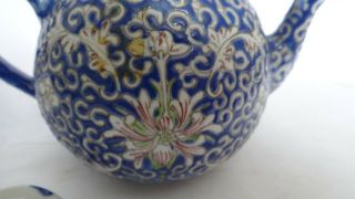 Very Fine Antique Chinese Porcelain Teapot With Flowers And Bats Design Signed 7