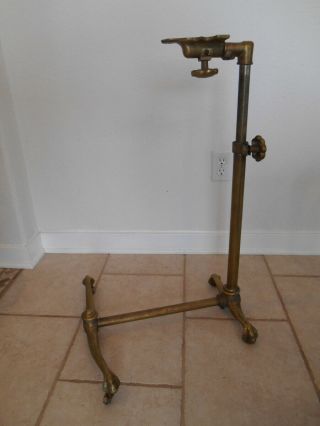 Rare Brass Antique Adjustable Tilt Top Table Claw Feet Wheels Drafting Ornate