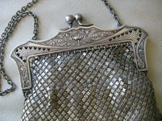 Antique Art Nouveau G Silver Floral Heart Pierced Frame 9 Drop Chain Mail Purse 2